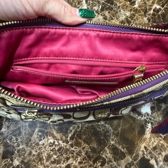 Coach Poppy Tartan Appliqué Groovy Shoulder Bag Brown Purple - Picture 16 of 17